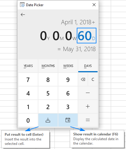 Calculate days from/before date in Excel