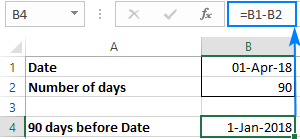 Calculate days from before date in Excel