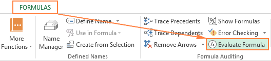 The Evaluate Formula button on the ribbon