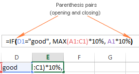 Parenthesis pairs in an Excel formula