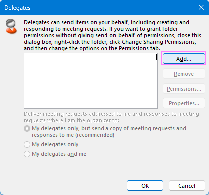 Add a person you want to grant delegate access to in Outlook.