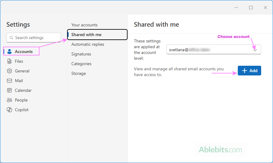 Add the delegated mailbox to the new Outlook.