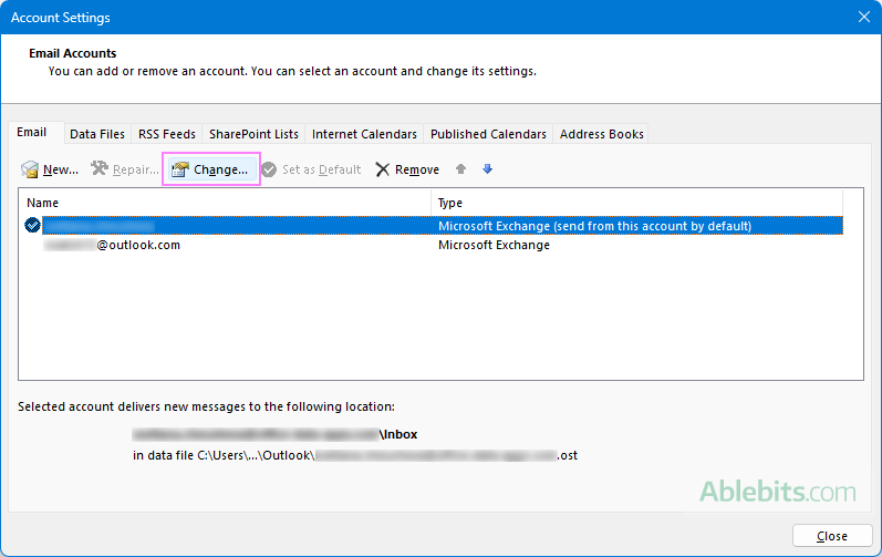 Select the email account for which delegate access was provided.