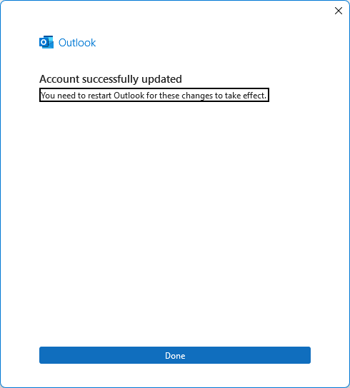 Complete the process of adding the delegated mailbox to Outlook.