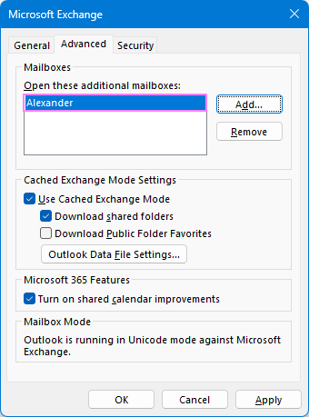 Confirm that the delegated mailbox is added.