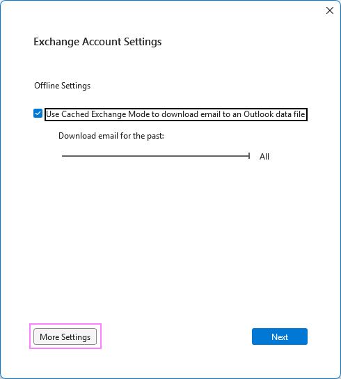 Access additional Outlook Exchange account settings.