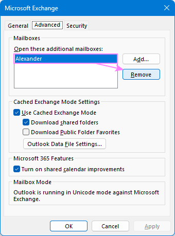 Remove delegated mailbox from Outlook.