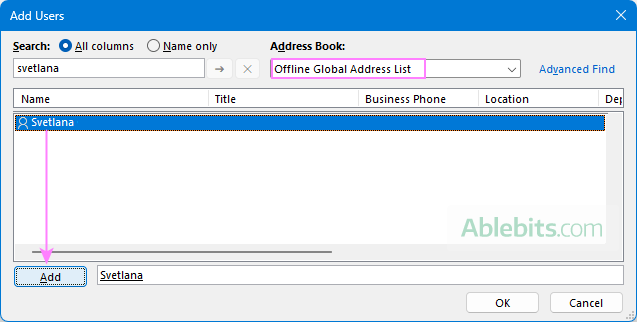 Select the delegate from the Global Address List.