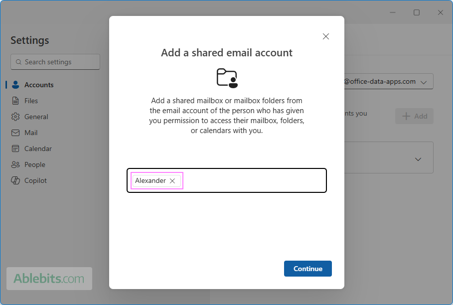 Select the mailbox owner from the suggested results in the new Outlook.