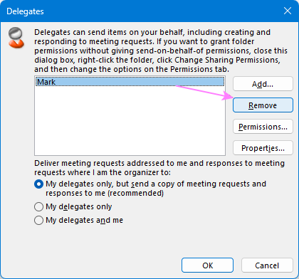 Remove delegate access in Outlook 365.