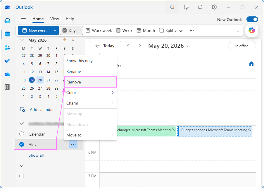 Remove the delegated calendar from your Outlook.