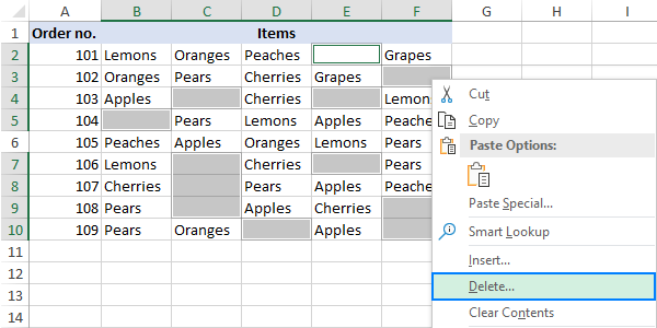 Delete blank cells in Excel.