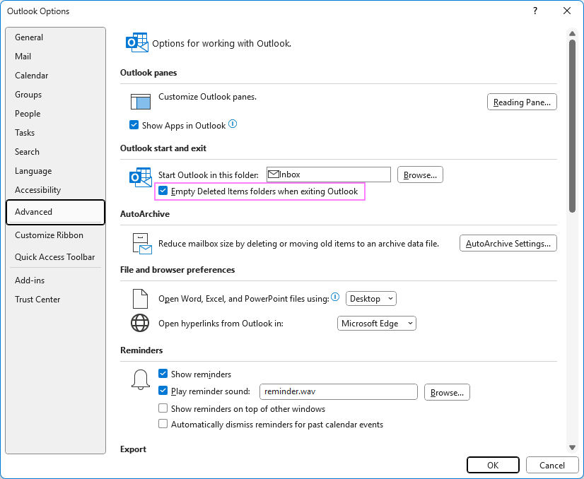 Permanently delete emails automatically when exiting Outlook. Permanently delete emails automatically when exiting Outlook.