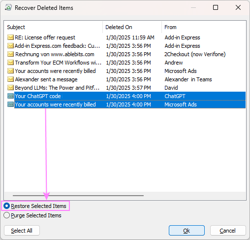 Restore permanently deleted messages in Outlook.