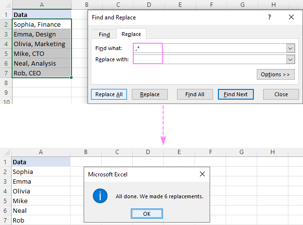 Remove text before, after or between two characters in Excel