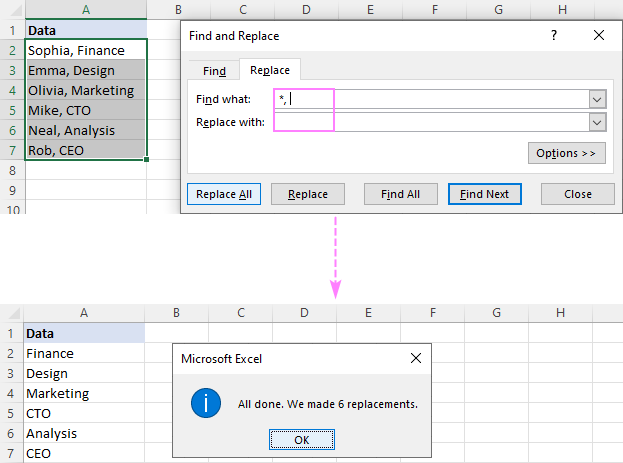 Remove text before, after or between two characters in Excel