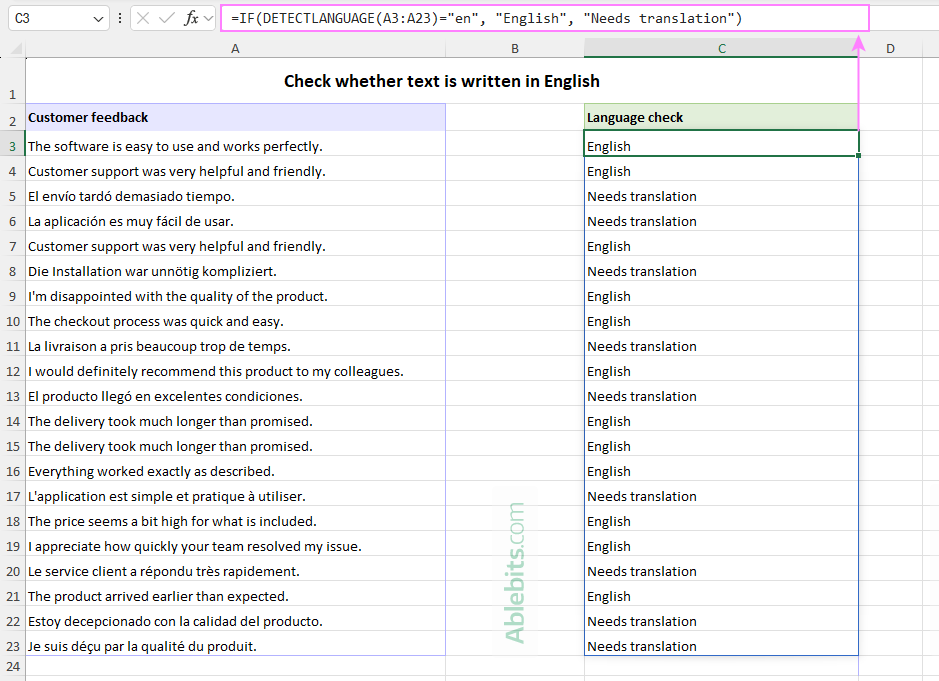 Check whether text is written in English.