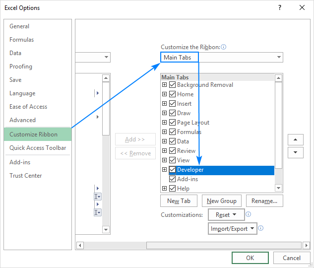 developer tab excel