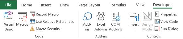 Excel Developer tab