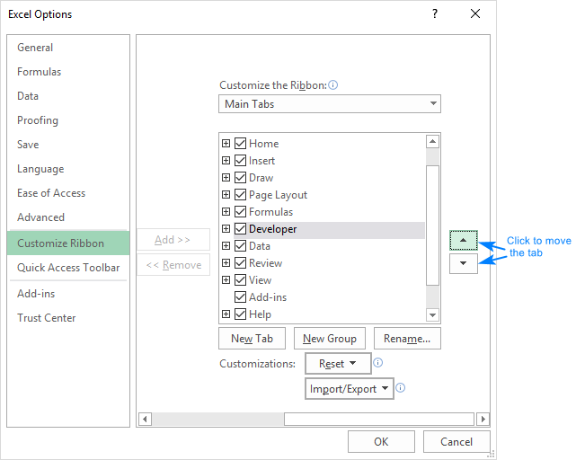 get developer tab in excel