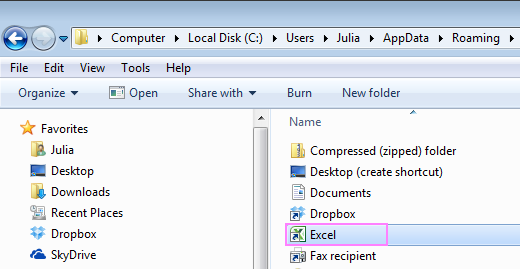 Add Excel as an option in the Send To menu.