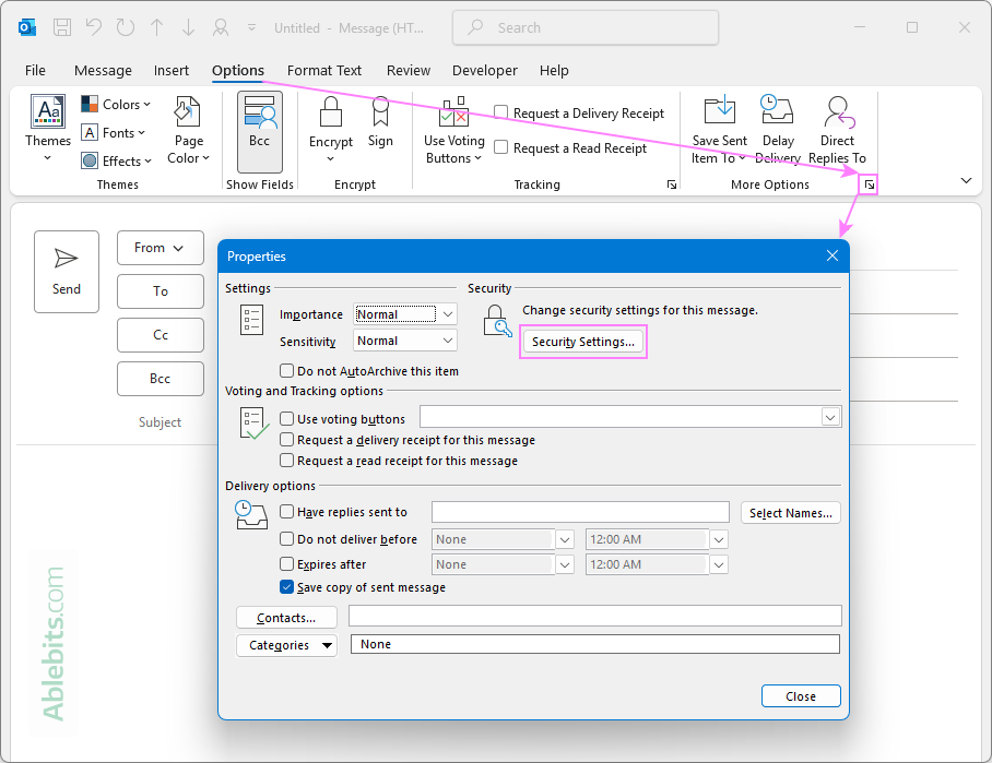 Access Outlook security settings.