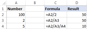 Dividing cells in Excel
