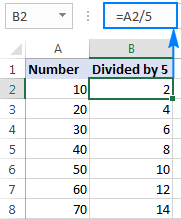 Divide a column by the same number using a formula.