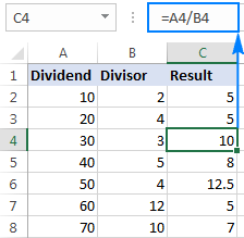 Dividing two columns by copying a formula