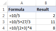Formulas to divide numbers in Excel