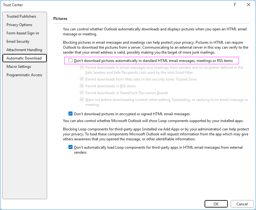 Allow automatic picture downloads in Outlook.