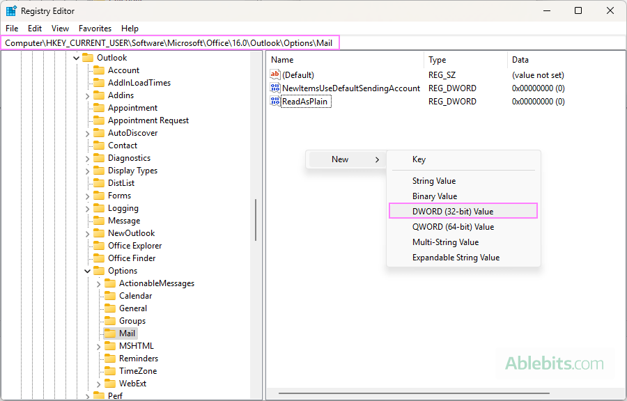 Create a DWORD (32-bit) value in the Registry Editor.