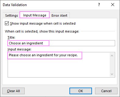 Add a message to be displayed when a drop-down list cell is clicked.