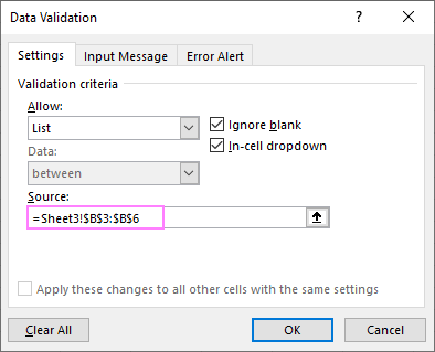 Create a drop down list from another Excel sheet.