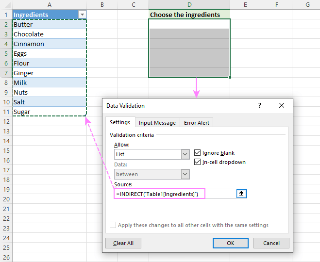 Creating an expandable dynamic dropdown from an Excel table