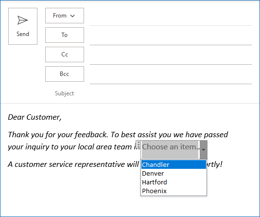 drop down box in outlook template