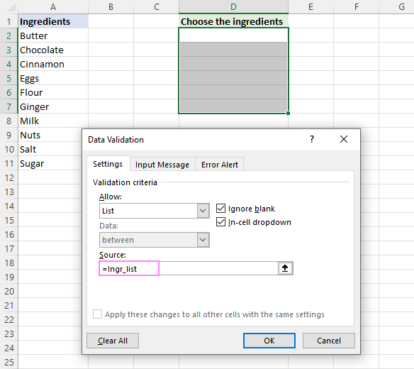 Creating a dynamic dropdown list in Excel