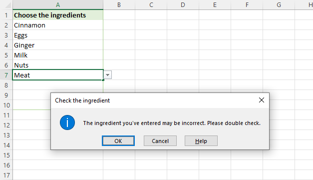 An editable drop down list with a warning message in Excel