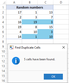 Duplicate cells are found and highlighted.