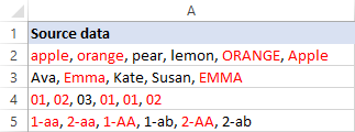 Highlight duplicate words in a cell ignoring text case