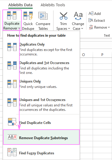 Remove Duplicate Substrings tool for Excel