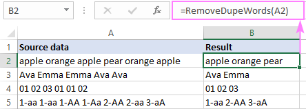 Removing duplicates within a cell separated by spaces
