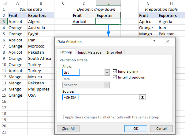 ms excel dynamic drop down list