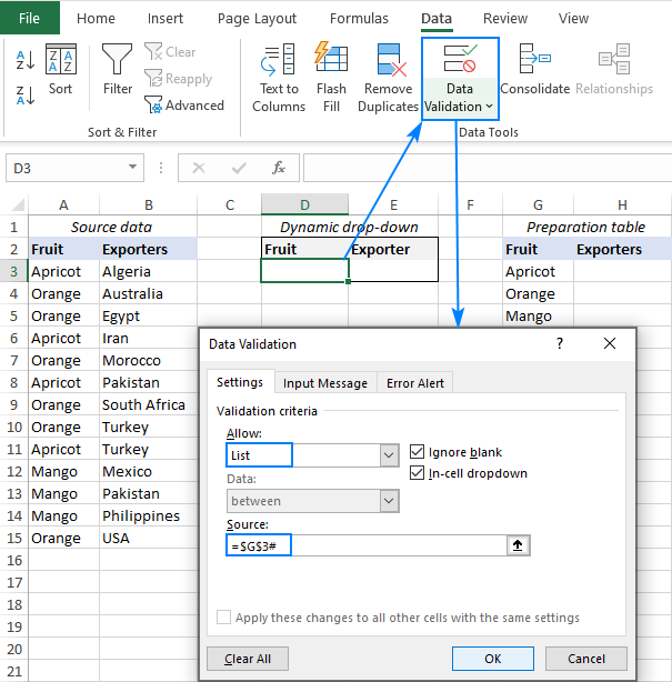 Creating the main drop down list