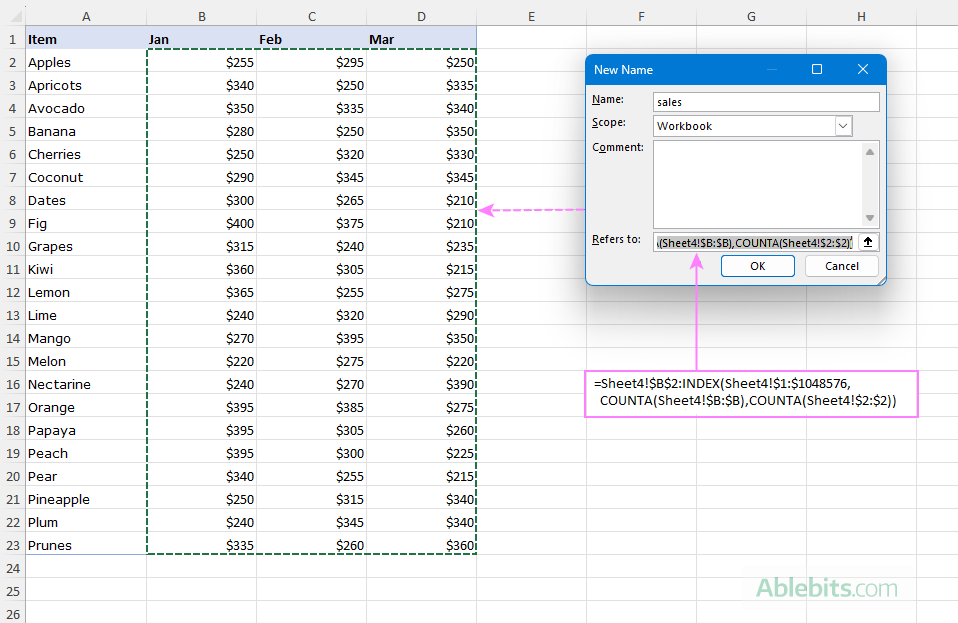 Make a two-dimensional dynamic range in Excel.
