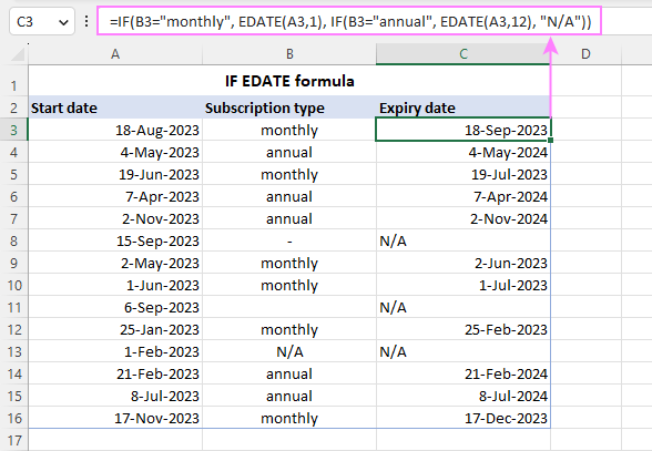 EDATE formula inside of Excel IF statement
