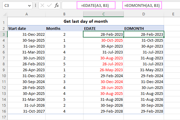 EDATE formula to get the last day of month