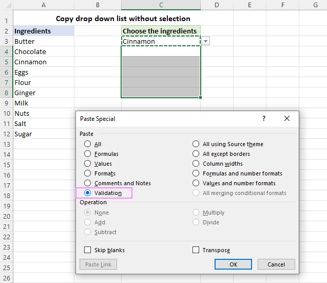 Copy the drop-down list without the current selection.