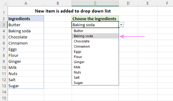 The new item is added to the drop down list.