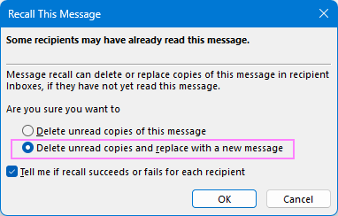 Choose to replace the sent message with a corrected version.